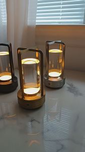 Vimite LED Lantern Rechargeable Metal Table Lamp 3-Colour Touch Control Dimming Living Room Bar Dining Room Decoration Ambient Light Portable Camping Lamp