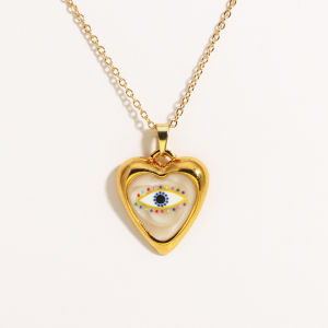 Stainless Steel Turkey Evile Eye Necklace For Women Round Heart Geometric Pendant Fashion Gift For Friend Lucky Collar Jewelry