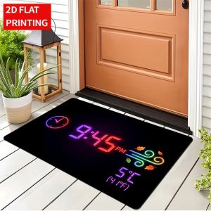 VIKAMA Neon Clock Welcome Doormat Washable Non Slip Floor Rug Indoor Outdoor Bathroom Bedroom Home Decor Carpet