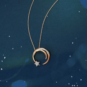 Chow Sang Sang 周生生 Daily Luxe 18K White & Red Gold Diamond Shooting Star Moon Necklace 47cm 90859U