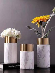 It Smart - Bình hoa đá cẩm thạch viền vàng Modern Marble Metal Flower Vase
