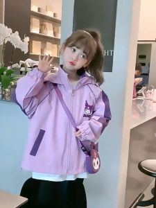 2024 New Childrens Jacket Hoodie For Girls Winter Cute Kuromi Printed Clothing For Kids Jacket