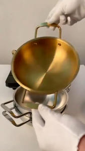 Nồi Lẩu Mì Cay Soup INOX Mạ VàngChảo Nấu Ăn Mini 20cm Chảo Đáy Sâu Chống Dính Làm Nồi Lẩu Dùng Được Bếp Gas Bếp Điện