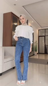 Jeans Cutbray Wanita Warna Snow Jeans Highwaist Wanita Streetch Korean Style Premium