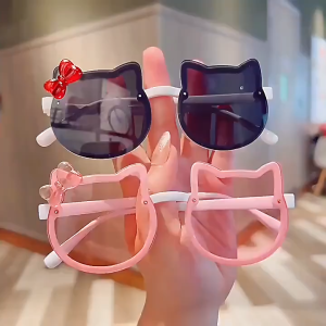 PL-MX016A Kacamata Anak Model Kucing Imut Fashion Imut dengan Aksen Pita