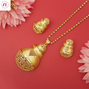 XT เครื่องประดับเกาหลี24K สร้อยคอจี้น้ำเต้ากลวงต่างหู916ผู้หญิงชุบทองดั้งเดิม