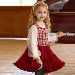 LEMON 2025 autumn and winter new girls small fragrant style mesh dress Christmas foreign style vest skirt tutu princess dress tide