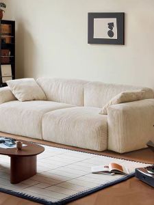 French Vintage Small Size Minimalist Cream Velvet Three-Seater Nordic Living Room Sofa Combination Art Style Module Sofa