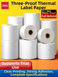 deli | Deli Three-Proof Thermal Label Paper 60*40*30 60 80 100 150 Adhesive Tag Paper Blank Printing Paper Waterproof Takeout Menu Price Tag Paper