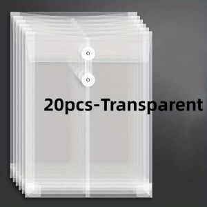 20 Pcs Envelopes With Cord BuckleSuper Thick A4 Size Plastic Folder With Extended Angle BracesReusable Clear Envelopes