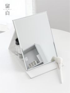 Nordic Style Portable Folding Desktop Makeup Mirror High Definition Student Dormitory Room Mirror Hairbrush Storage Compartment