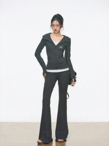 WESTAYONE | Bộ Áo Khoác Hoodie Dệt Kim Ôm Body Quần Xòe