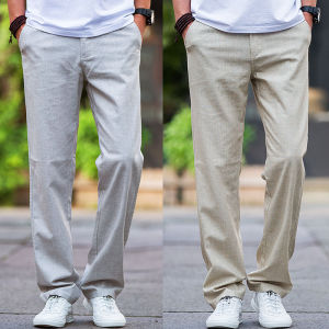 Summer Mens Linen Pants Loose Thin Ice Silk Casual Straight Leg Trousers Comfortable Breathable Lightweight Cotton Linen