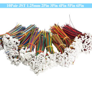 10Pair 28AWG Male/Female Plug JST 1.25mm 2Pin 3Pin 4Pin 5Pin 6Pin Socket Terminal Connector with Wire Cables 100mm Connector