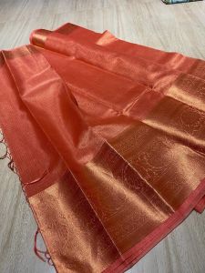 kora tissue silk saree with 9 inches zari border