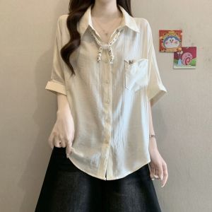 Ribboned Short Sleeve Slimming French Elegant Blouse
