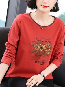 Elegant Embroidered Pure Cotton Long Sleeve T-Shirt Inner Wear for Middle-Aged And Elderly Mothers Fashionable Spring Autumn Base Shirt