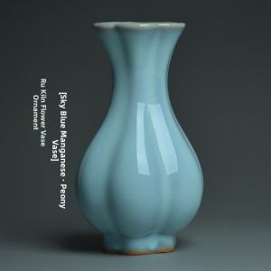 Authentic Origin Tianqing Chinese Style Ancient Hibiscus Bottle Ru Kiln Tea Ceremony Ornament Flower Vase Ru Porcelain Tea Table Florist