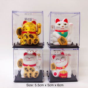 Fengshui Lucky Cat Mini Maneki Neko Cat Waiving Solar Decor Charm Figurine