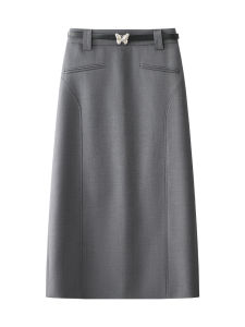 Gray Suit Style High Waist Pencil Skirt Womens Mid-Length Slimming Half Skirt Korean Version Commute High Waist Zipper