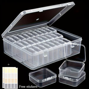 14/30 Grid Transparent Plastic Storage Box Stackable Organizer With Sticker Container For Beads Jewelry Crafts And Home Orga
