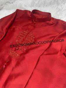 CẶP ÁO DÀI NAM NỮ ĐỎ ĐÔ FROM TRUYỀN THỐNG ĐÍNH HẠT HỶ HOA SEN MẶC CƯỚI HỎI ĐI TIỆC DẠM NGỎ