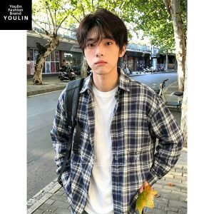 YOULIN | Navy American Vintage Plaid Shirt Summer Boys Wear