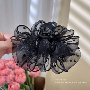 NING ZHOU | Netting Ruffle Cloud Hair Clip Black