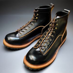 รองเท้าบูทหนังวัวชั้นบนสไตล์อเมริกันย้อนยุคสำหรับผู้ชาย รองเท้าบูทมาร์ตินสไตล์อังกฤษ รองเท้าบูททหารร่ม รองเท้าบูทสั้น รองเท้าบูทสไตล์มอเตอร์ไซค์