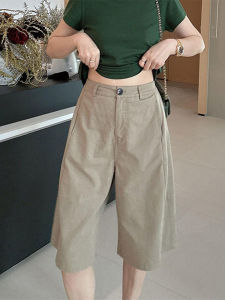 Shalldoer | American Retro Khaki Color Three Dimensional Tailoring Five Inch Work Pants Women Summer Pear Body Shape Cross Covering Slimming Casual Pants