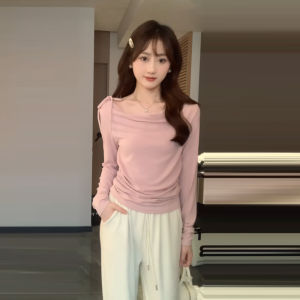 Áo Thun Dài Tay Cổ Tròn Ôm Vừa Vặn Thời Trang Thu Đông Cho Nữ Cỡ Lớn Có Thắt Nơ Thắt Nút Hình Bướm Thanh Lịch