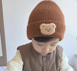 CharmingHealth Cute Cartoon Bear Soft Warm Baby Beanies Knitted Hats For Toddler Children Embroidery Fall Winter Cap Girls Boys Crochet Hats