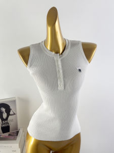 French round Neck Embroidered Knitted Tank Top Summer New Style Outerwear Slim Fit Sleeveless Shirt Commute Style Thin Fabric