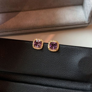 CAFFTI | 925 Sterling Silver Purple Zircon Square Ear Studs