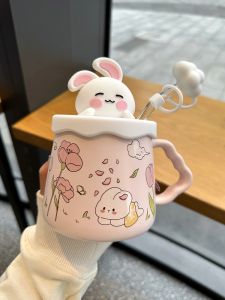 Cốc Cà Phê Gốm Có Nắp Và Ống Hút Hình Thỏ Dễ Thương Cốc Nước Gốm Sứ Cho Trẻ Em Và Sinh Viên Cốc Quà Tặng Cho Phụ Nữ Cốc Đựng Nước