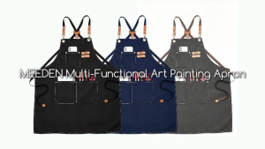 MEEDEN Painting Apron for Men Women: Adjustable Cross Back Waterproof Polyester Canvas Art Apron with 3 Pockets - Artist Apron for Acrylic Oil & Watercolor Painting Gardening Cooking - Black