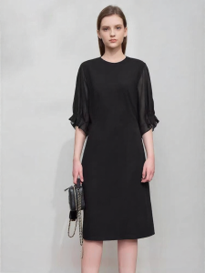 AMII | Minimalist Summer Dress Spliced Sheer Chiffon Sleeve Elastic Roman Fabric