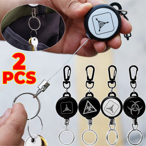 2PCS Stainless Steel Rope Camping Telescopic Keychain Anti Theft Keyrings Backpack Waist Hanging Pendant Outdoor Return Retractable Key Chain
