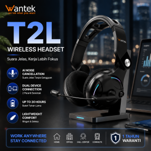 Wantek T2L Wireless Headphone Bluetooth 5.3 Earphone Headset ENC Noise Cancelling Hi-Fi Stereo Gaming Earbuds with Mic