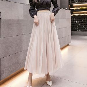 Elegant Black Tulle Skirt High Waist Midi A-Line Skirt Womens Autumn Winter 2023 New Style Cover Hip Fairy Net Skirt