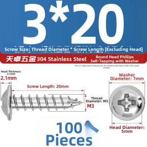 TIANZHUOJINSHU | 304 Stainless Steel Flat Head Phillips Drive Wood Screw