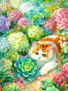 Kayou | Frameless Full Square Round Diamond Painting Cat Animal Picture Rhinestones Embroidery Hydrangea DIY Mosaic Decor For Home