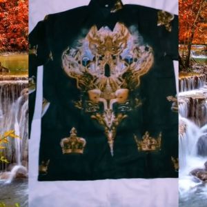 Baju Batik Pria Dewasa Batik Pria Lengan Panjang Pendek Full Furing Batik Wisanggeni Solo Motif Mahkota Sogan Hitam