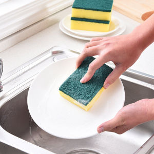 AN 1PCS Spons Busa Cuci Piring Sabut Hijau / Sponge 2 Sisi Ajaib Hijau Kuning Murah Serbaguna Kualitas COD