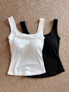 Luxurious Backless Strap Vest Womens Pure Color Versatile Cotton Blend Short Style Commute Friendly Design with Chest Pad