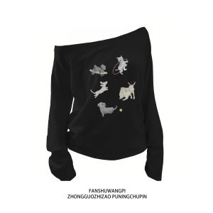 Áo Thun Nữ Tay Dài Dáng Rộng Cổ Chữ V Cotton Pha Polyester Mùa Thu Phong Cách Hàn Quốc Thường Ngày