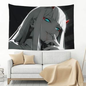 VIKAMA Dark Anime Tấm Thảm Quỷ Cô Gái Tóc Trắng Sừng Đỏ Mắt Xanh Gothic Manga Treo Tường Cho Phòng Ngủ Trang Trí Phòng Ký Túc Xá