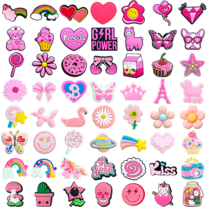 Pink Cartoon Soft Rubber Shoe Charms 56 Styles Hole Hole Shoes Accessories DIY Intelligence Star Girls Fashion Footwear Decorations