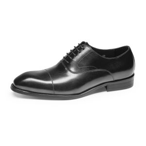 Genuine Leather Oxford Shoes for Men Business Formal Wedding Brown Lace-Up Leather Shoes Comfortable Breathable Rubber Sole