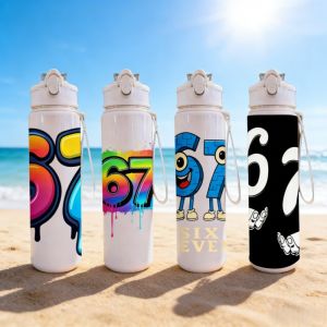 3D Printed Number 67 Pattern Lightweight Leak Proof Travel Drink BottleReusable. Suitable for OfficeGymOutdoor Sports Yoga